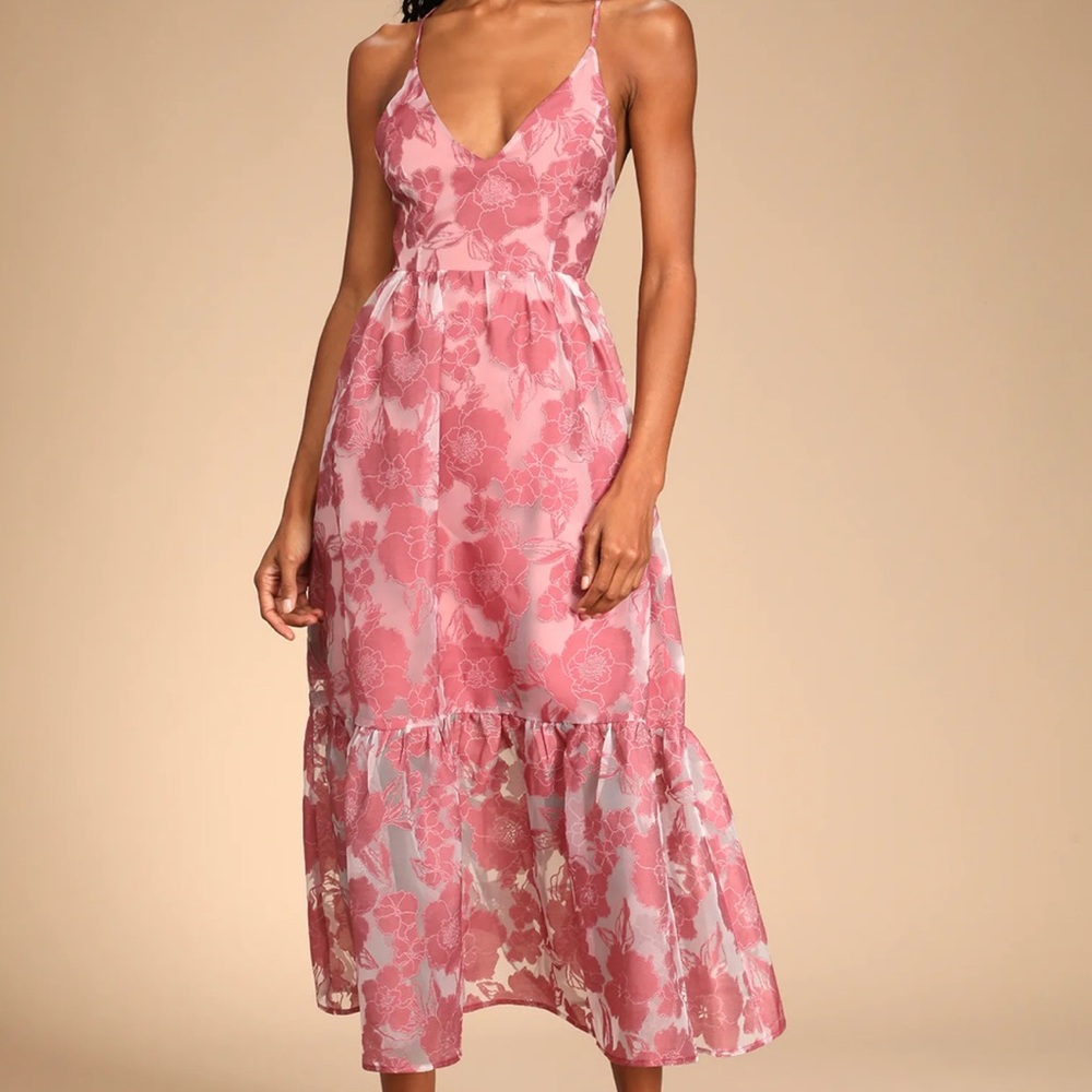 Lulu's Pink Floral Midi Dress